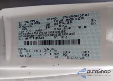 2005 Ford E-150 Commercial/Recreational z USA, uszkodzony, nr VIN 1FTRE14W25HA33703